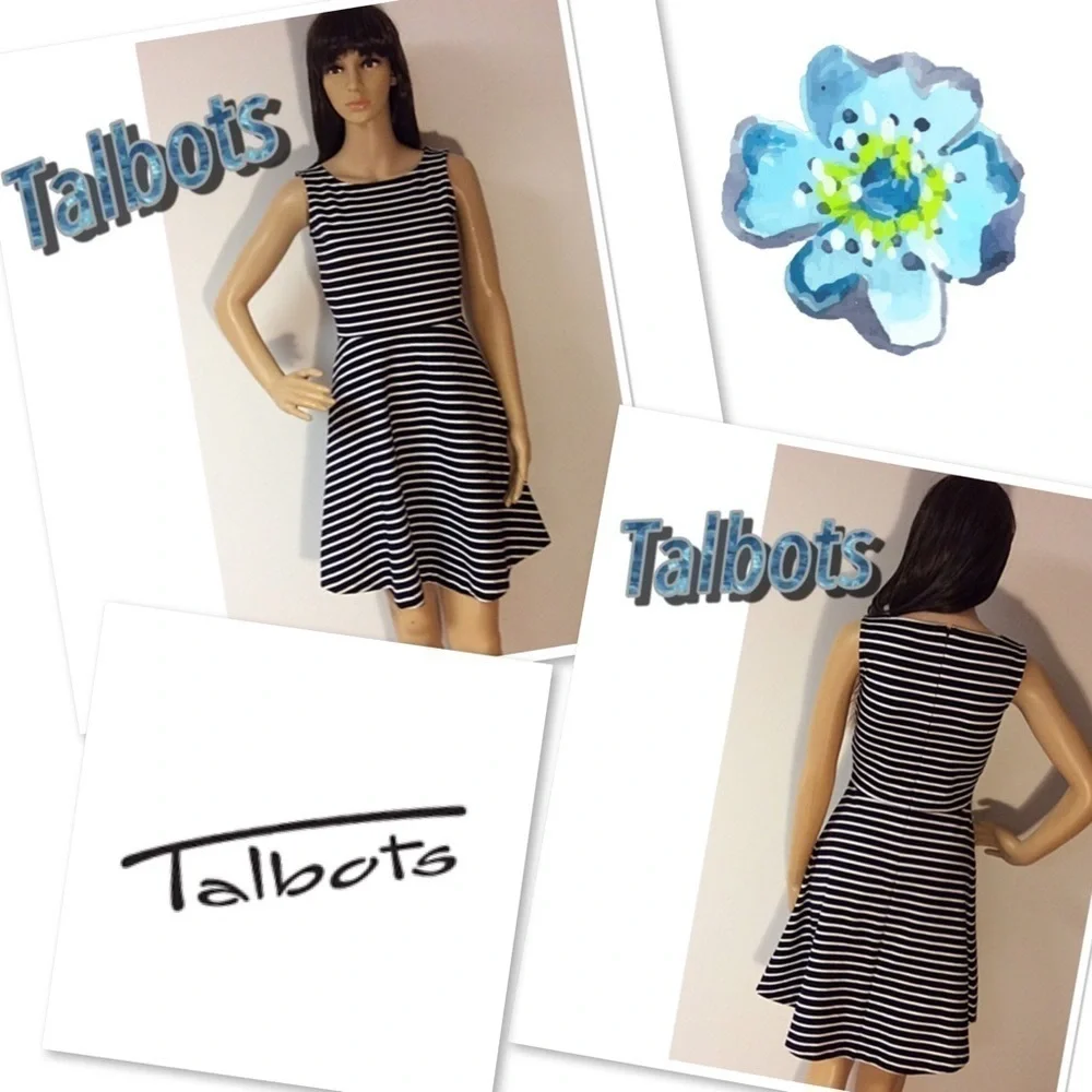 TALBOTS NAVY AND WHITE STRIPED DRESS - Picture 1 of 4